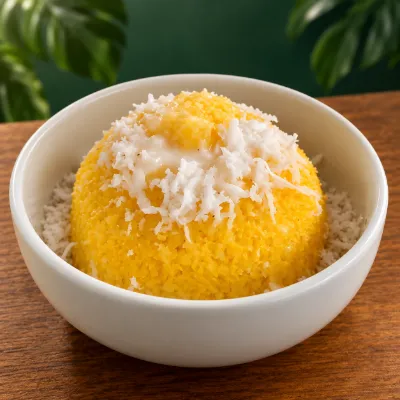 Cuscuz com leite de coco e coco ralado